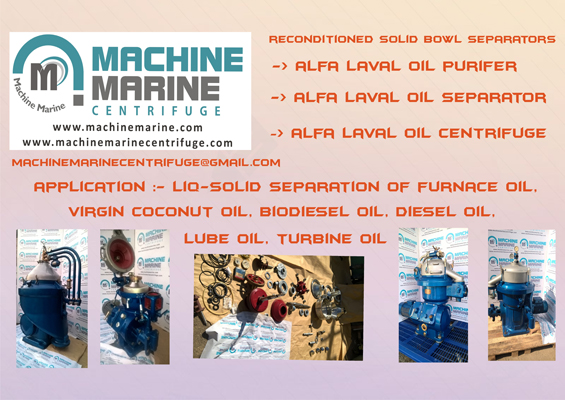 RECONDITIONED ALFA LAVAL OIL PURIFIER MAB-103, MAB-205, MAB-206, MAPX-207, MOPX-207, WHPX-510,